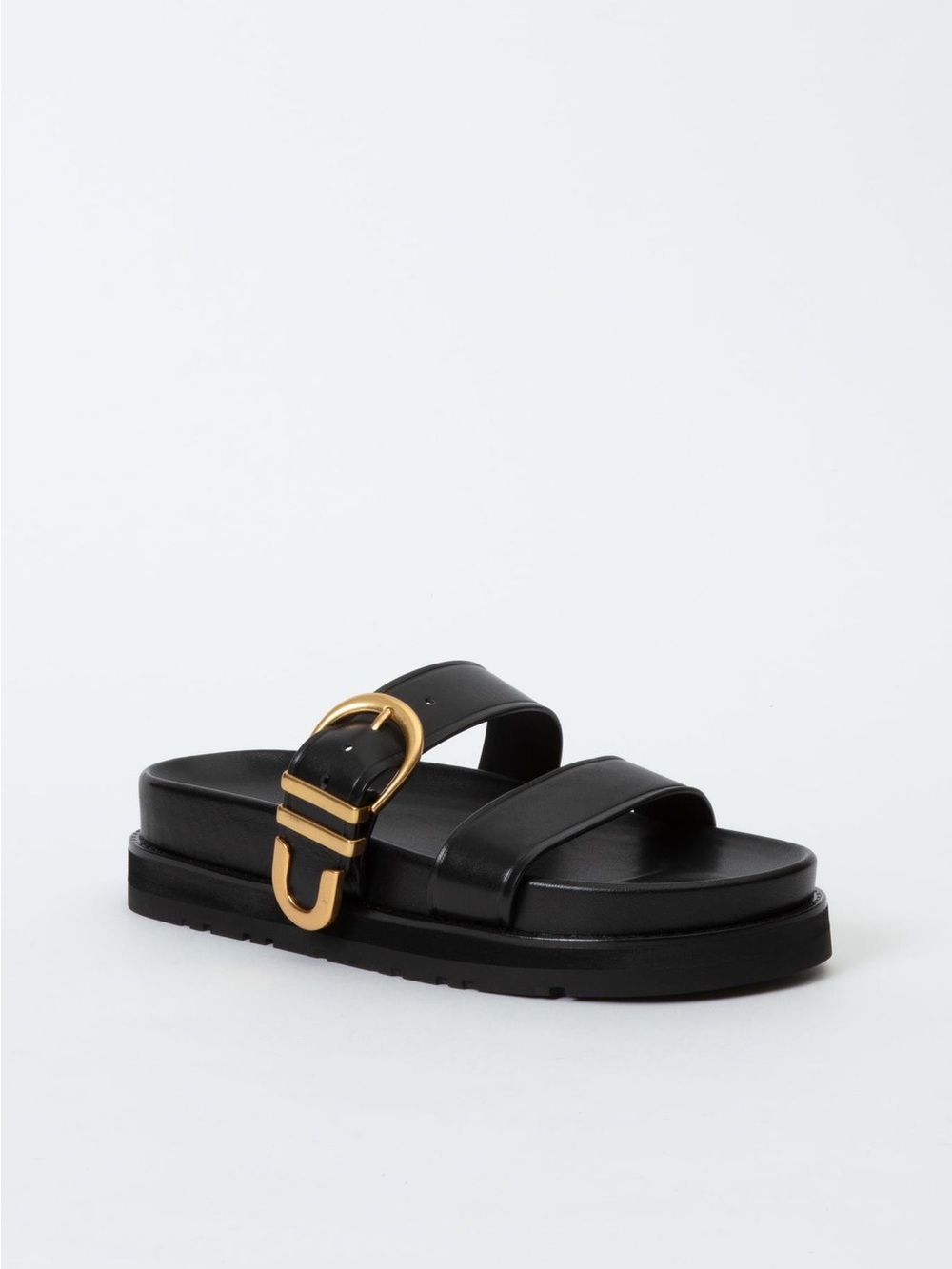 SIMKHAI Aida Buckle Sandals Black Leather Gold Hardware EU 36